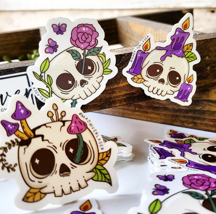 Mystical Mushrooms &amp; Skull Sticker
