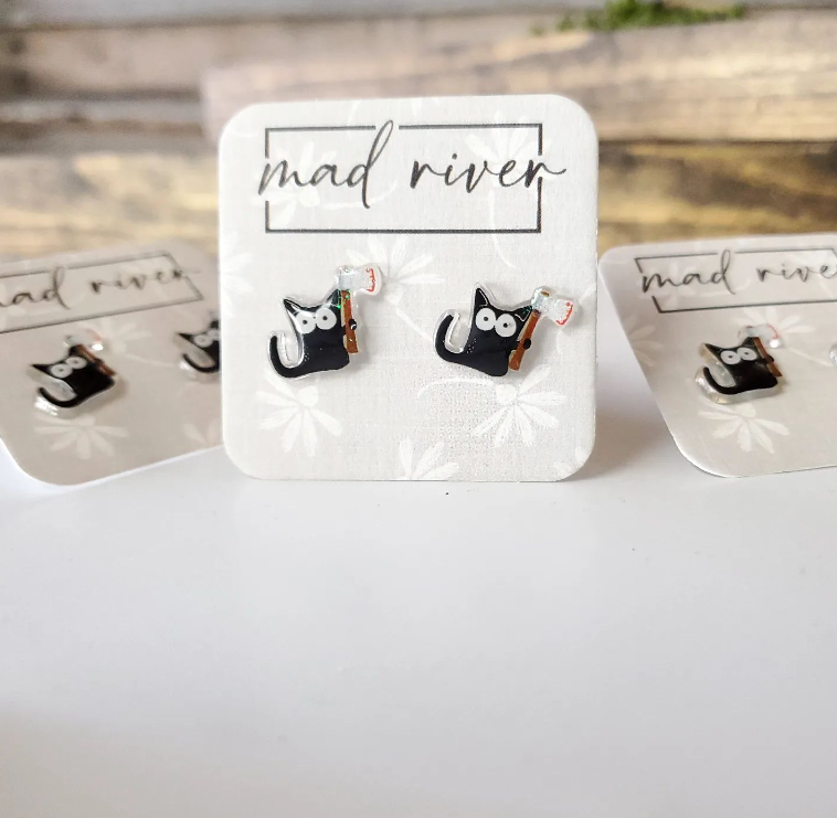 Black Axe Cat Earrings
