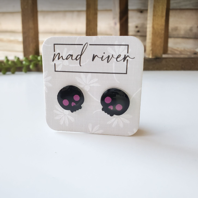 Black/Purple Skull Earrings