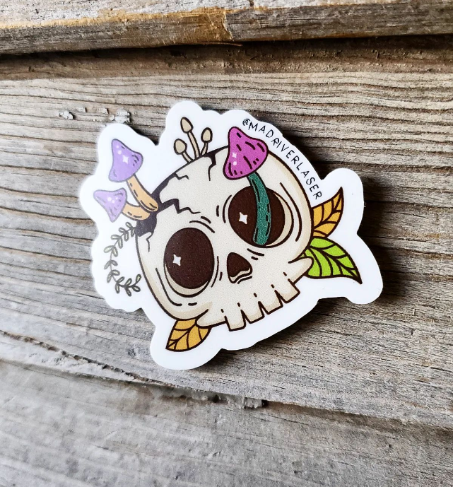 Mystical Mushrooms &amp; Skull Sticker