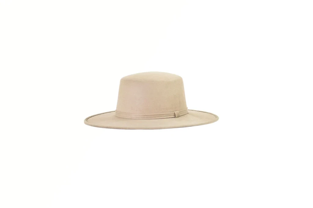 Taupe Vegan Suede Boater Hat 
