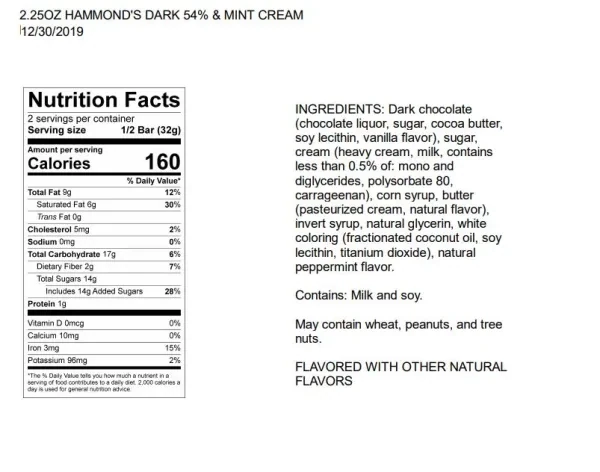 Hammond's Chocolate Bars MINT CHOCOLATE CHIP 