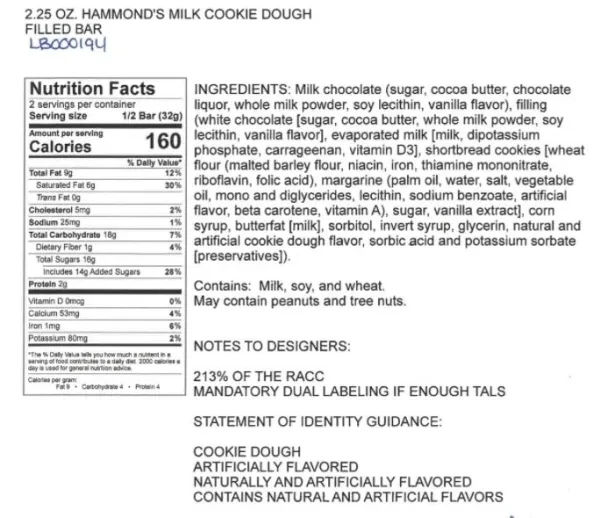 Hammond's Chocolate Bars COOKIE DOUGH Milk Chocolate