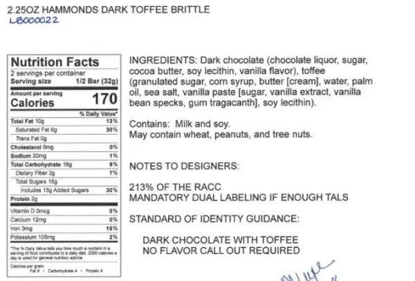 Hammond's Chocolate Bars DARK CHOCOLATE WITH TOFFEE BRITTLE