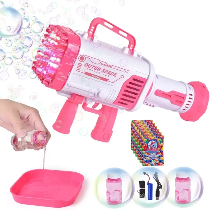 Outer Space Bubble Gun 64 hole light up PINK