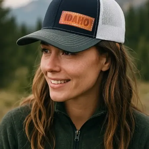 Embossed Leather State Trucker Hat