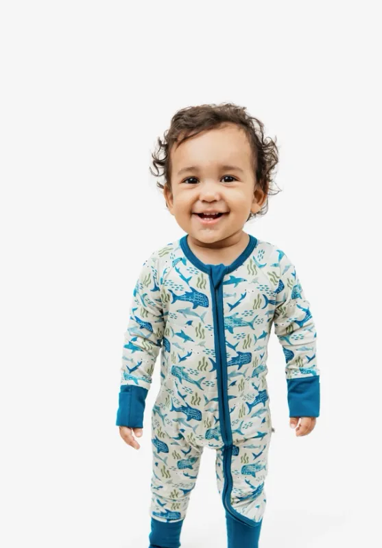 Shark Friends Bamboo Convertible Baby PJ''s 3-6M