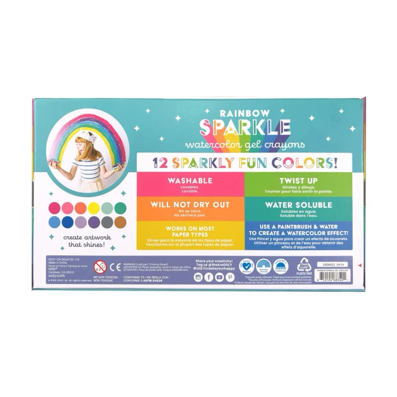 Rainbow Sparkle Watercolor Gel Crayons (Set of 12)
