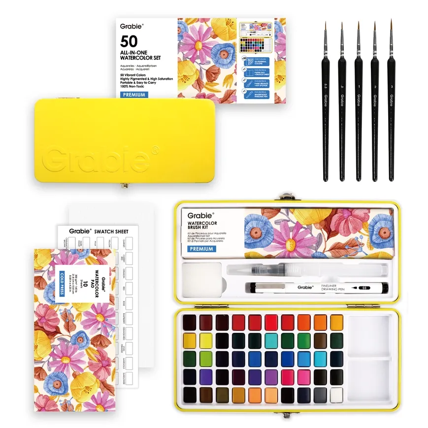 Watercolors Set of 50 with Brushes 