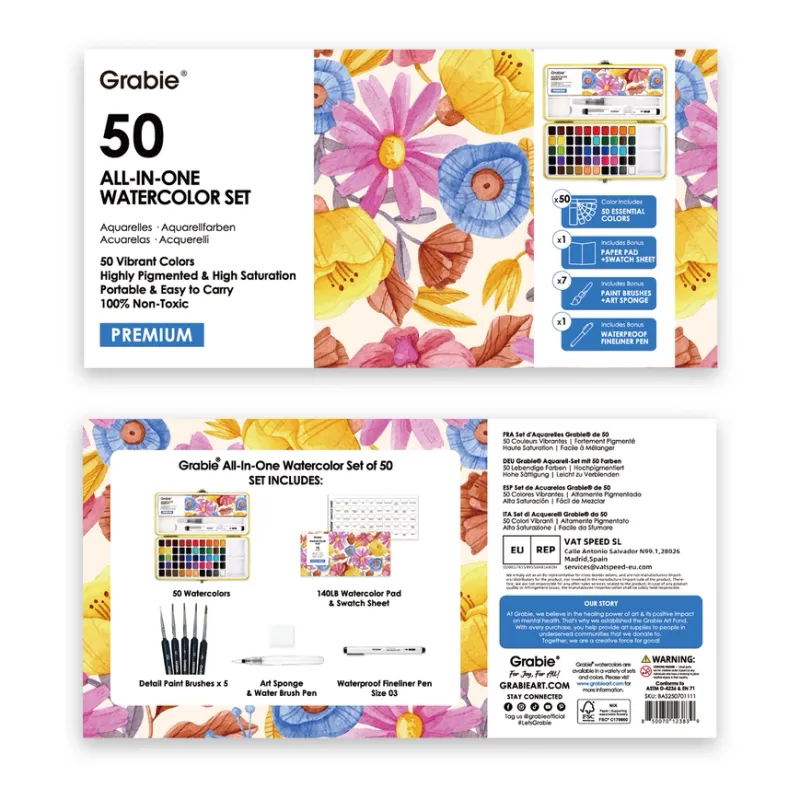 Watercolors Set of 50 with Brushes 