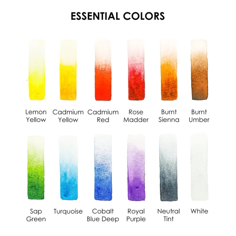 Watercolor Pocket Essentials Set of 12 with Brush