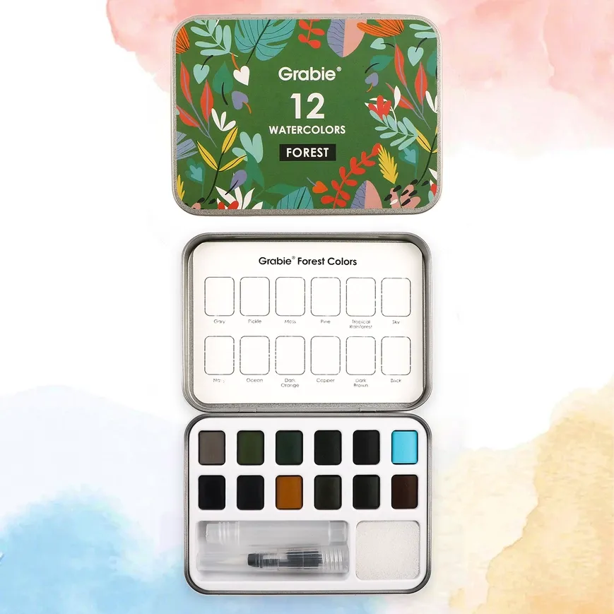 Watercolor Pocket Forest Set of 12 with Brush