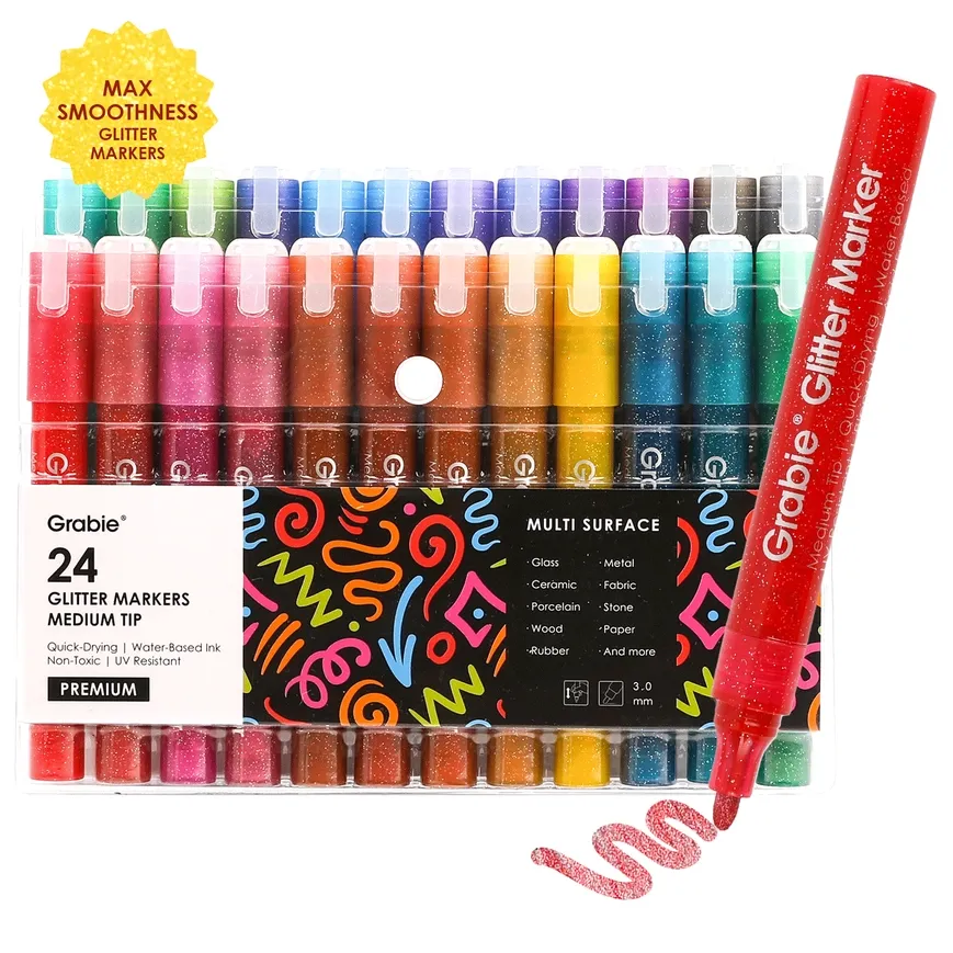 Iridescent Glitter Acrylic Paint Marker Medium Tip Set of 24