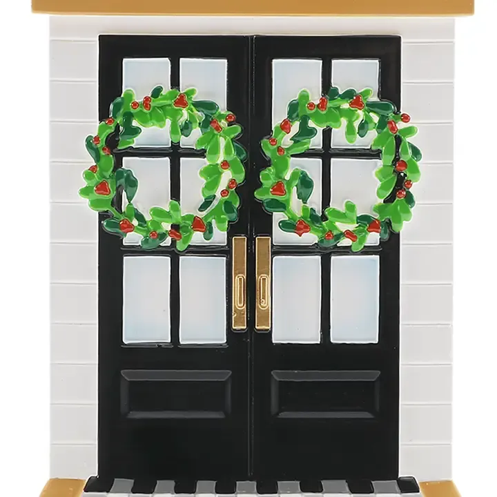 Modern Black Door with Wood Overhang