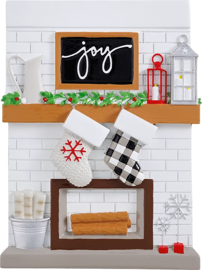 Fireplace Mantle with stockings 2 Family Table Toppler