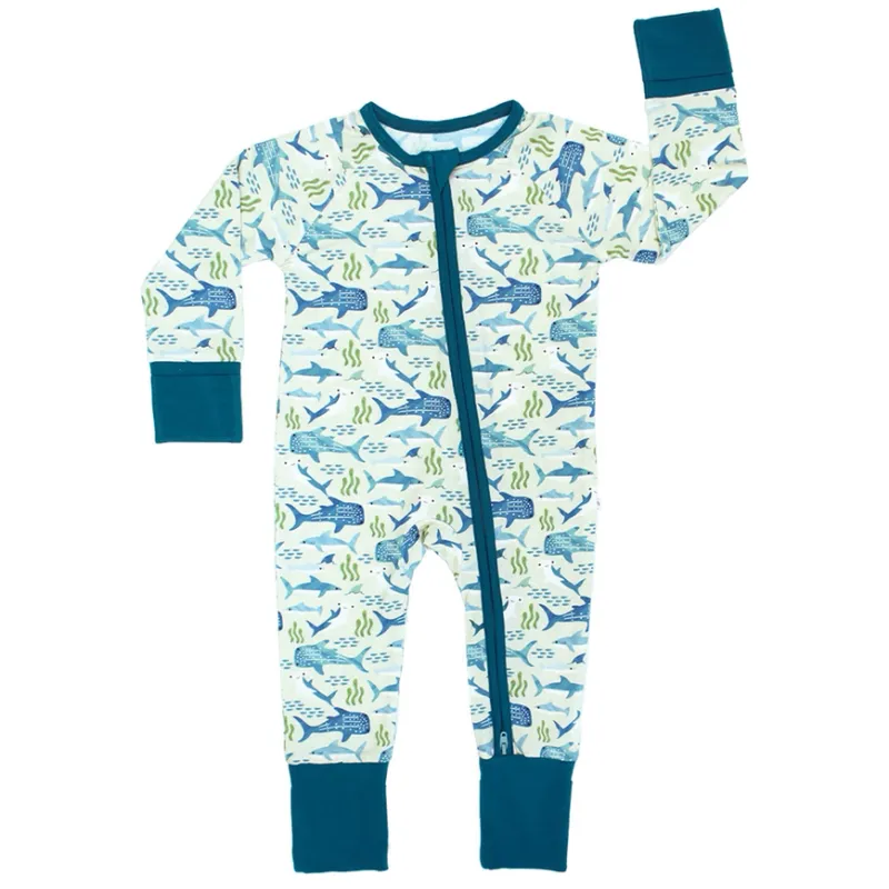 Shark Friends Bamboo Convertible Baby PJ''s 0-3M