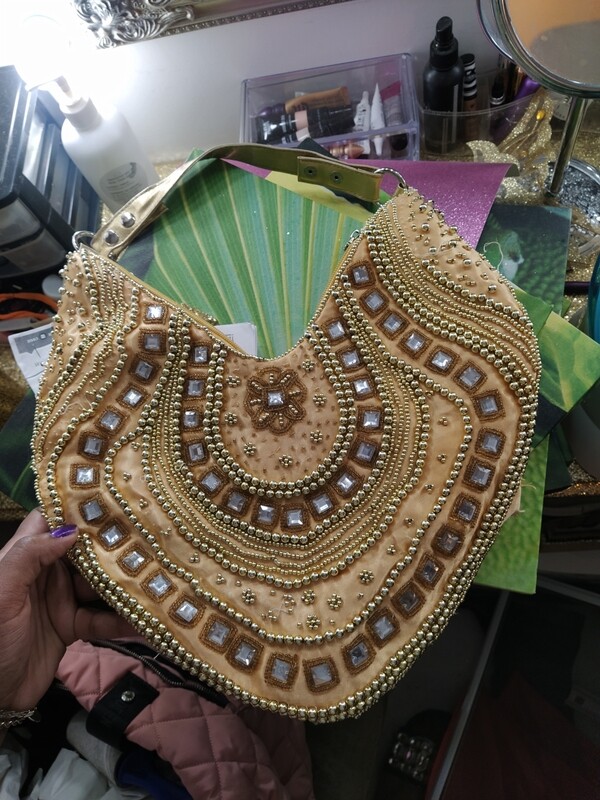 (USED) Gold bejeweled hobo bag