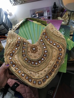 (USED) Gold bejeweled hobo bag