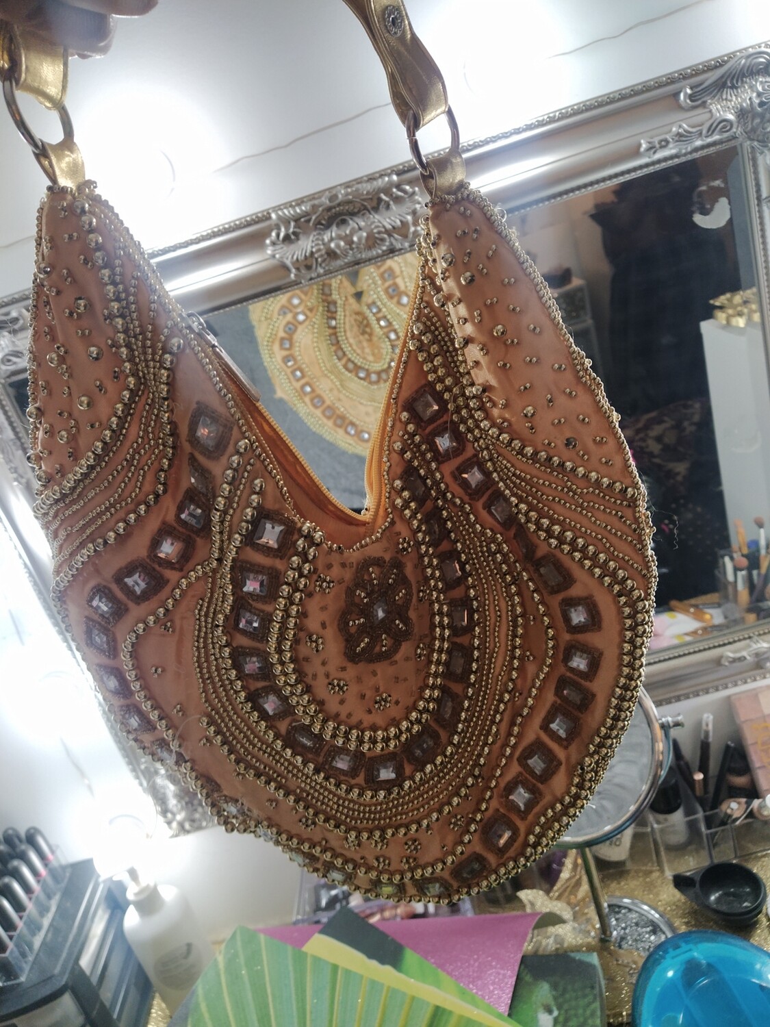 (USED) Gold bejeweled hobo bag