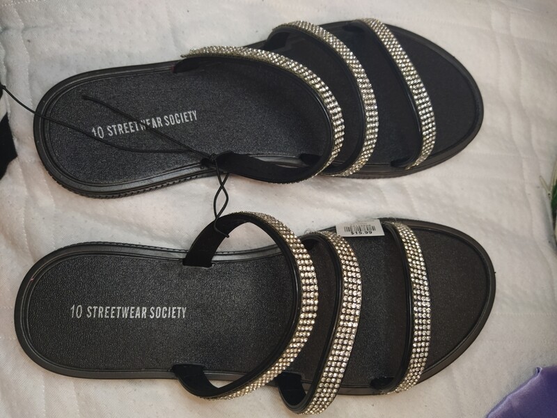 New black sandals with rhinestones