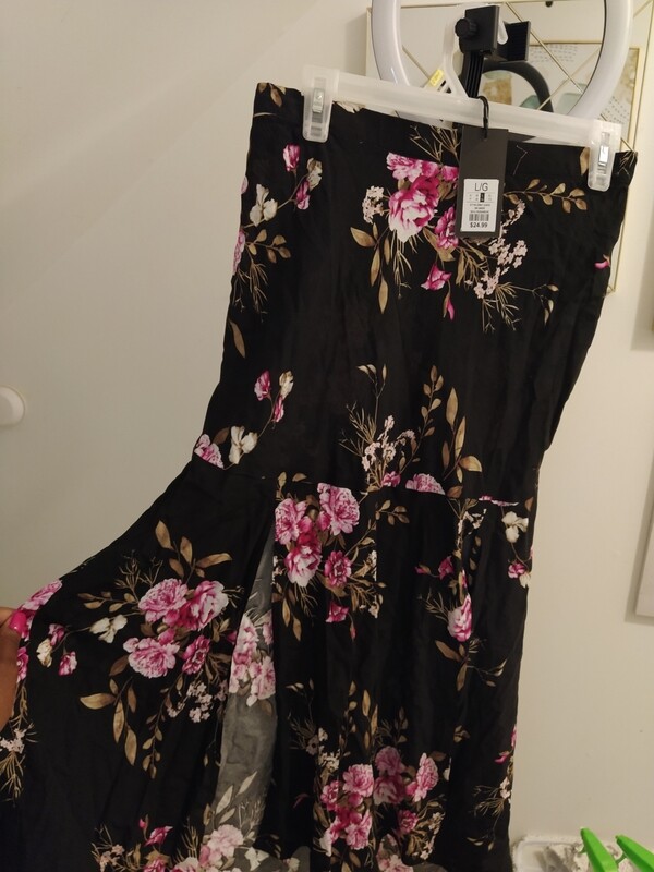 New black floral summer skirt