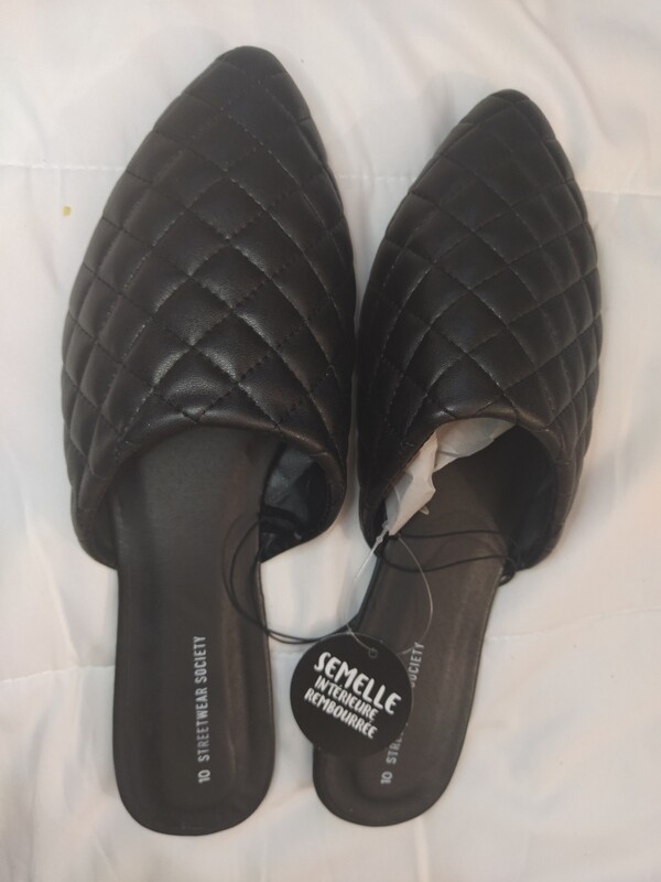 Black quilted mules