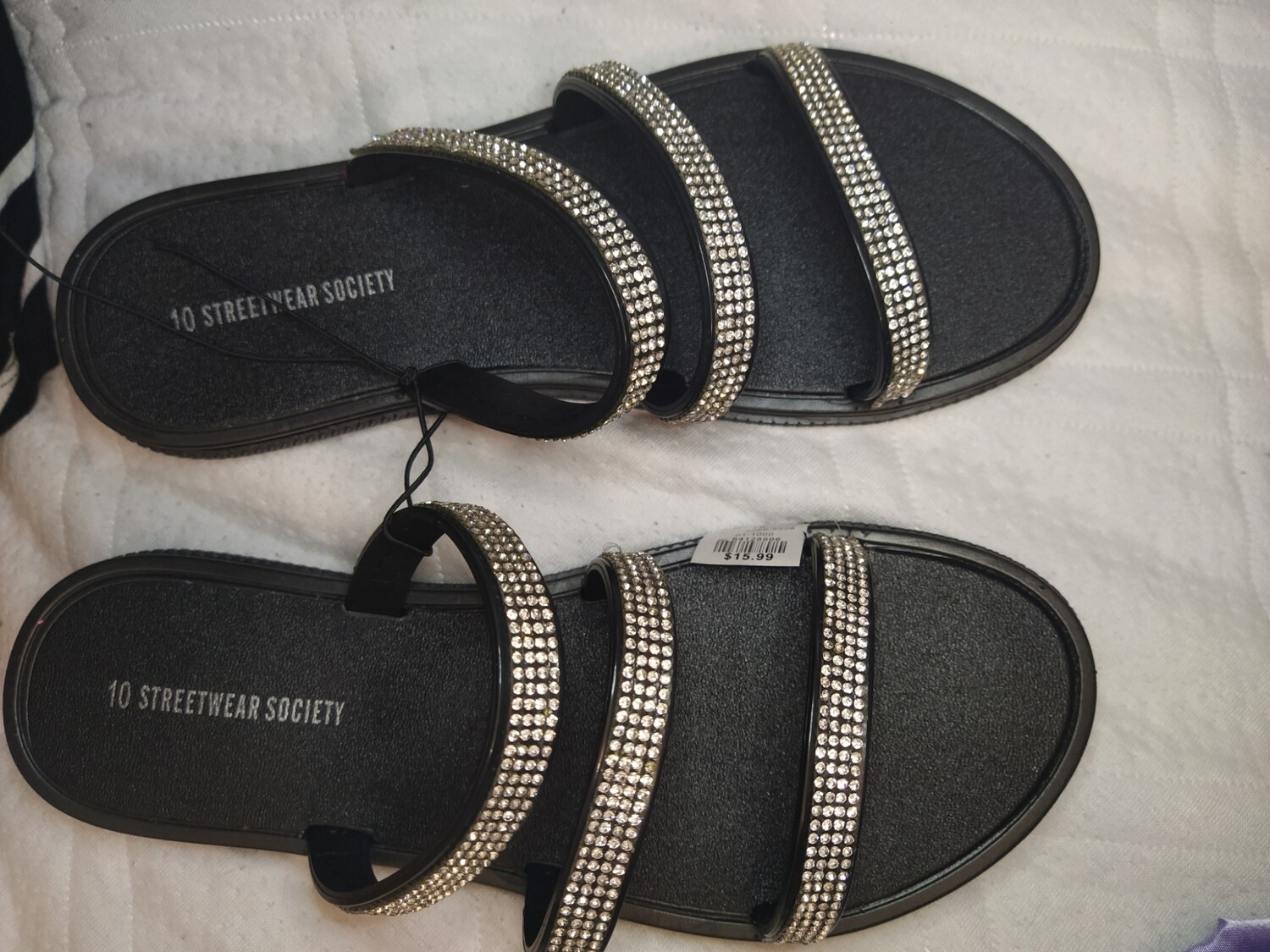 New black sandals with rhinestones
