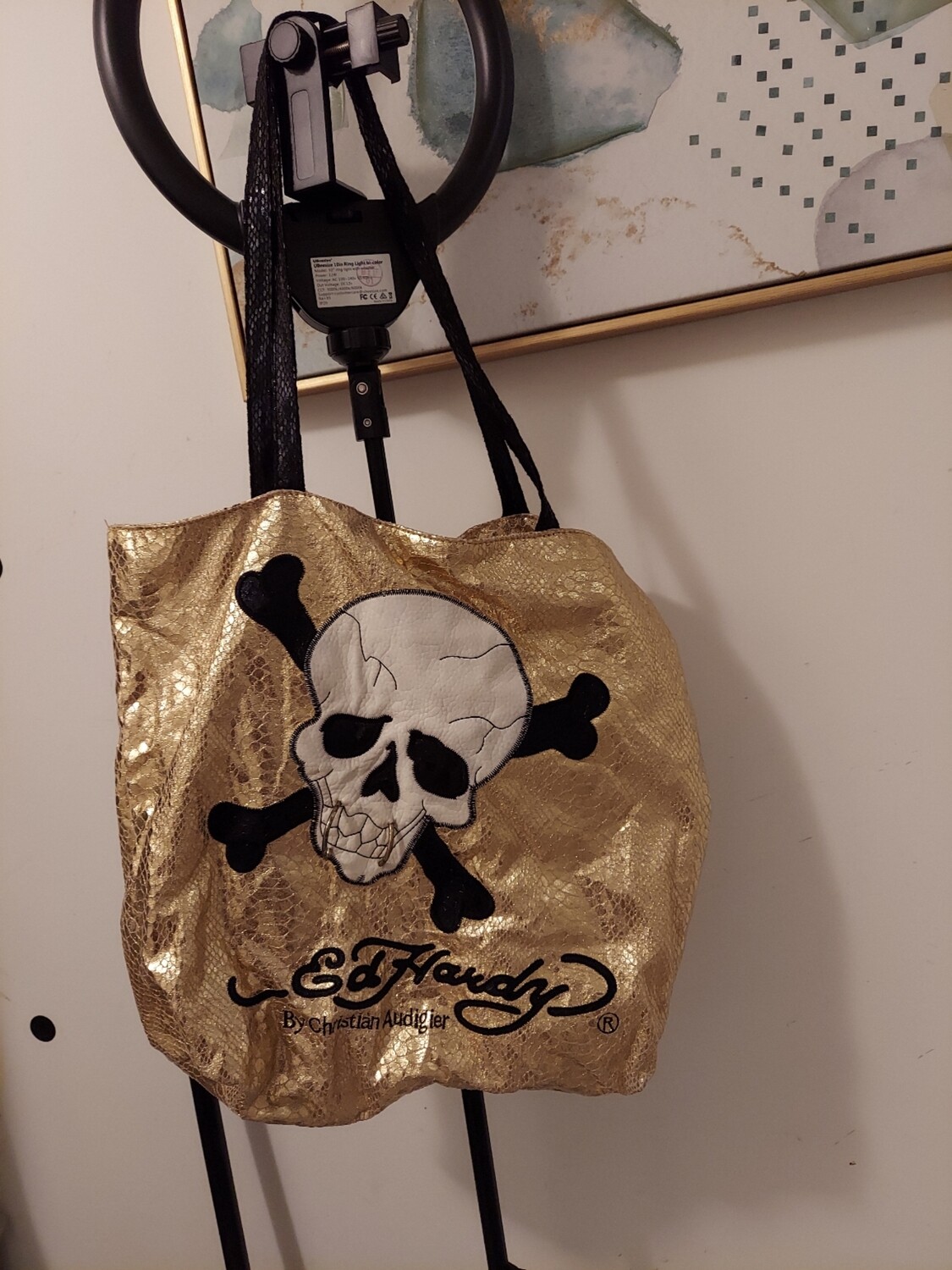 Ed hardy gold tote bag