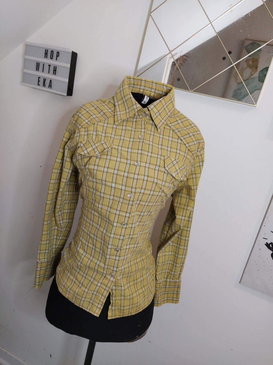 Yellow button up shirt