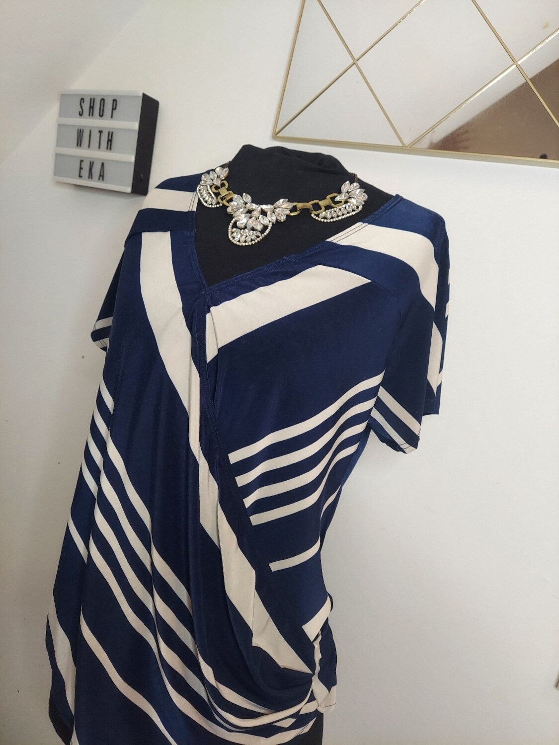 Used blue and cream top