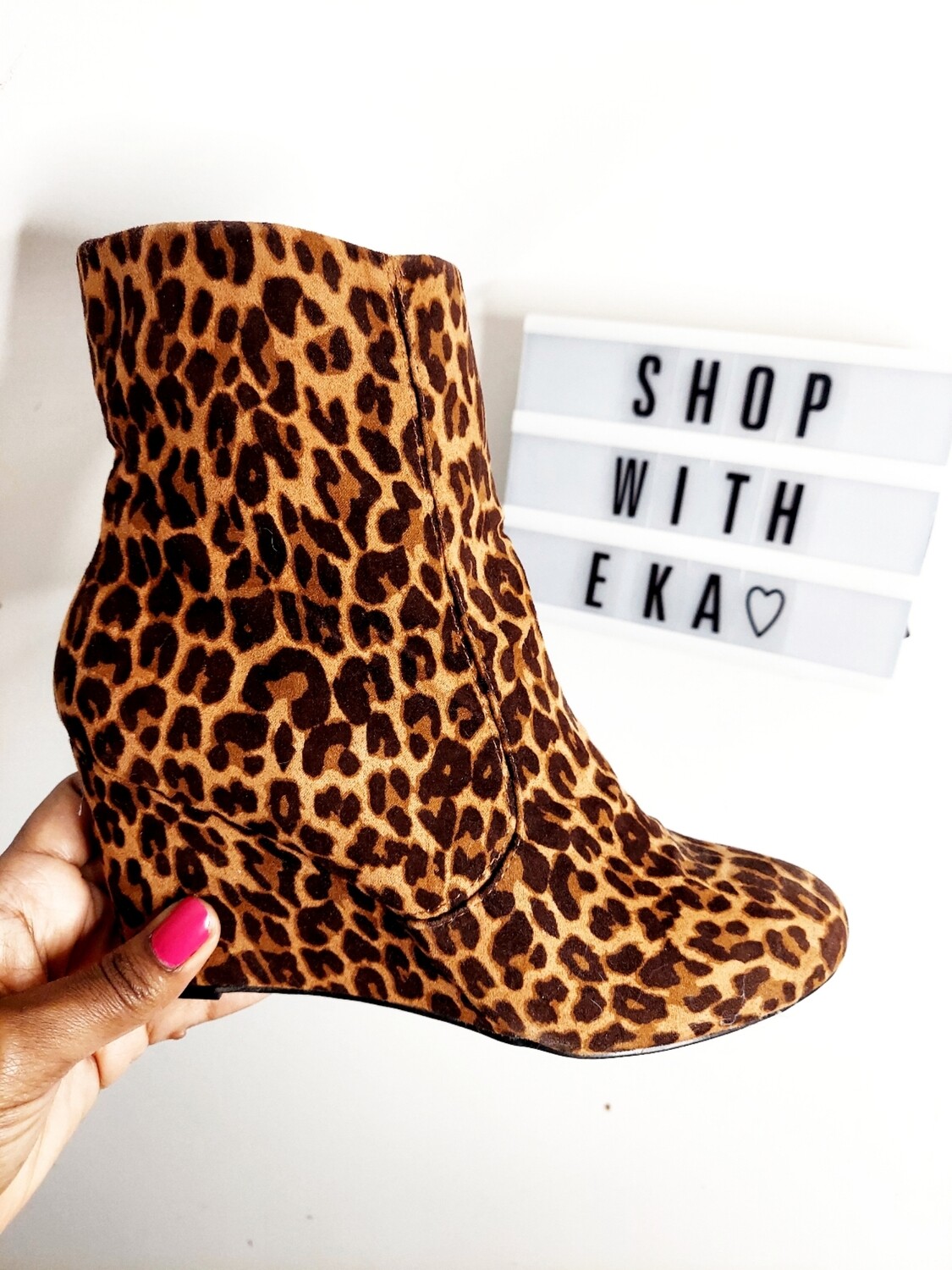 New leopard wedge booties