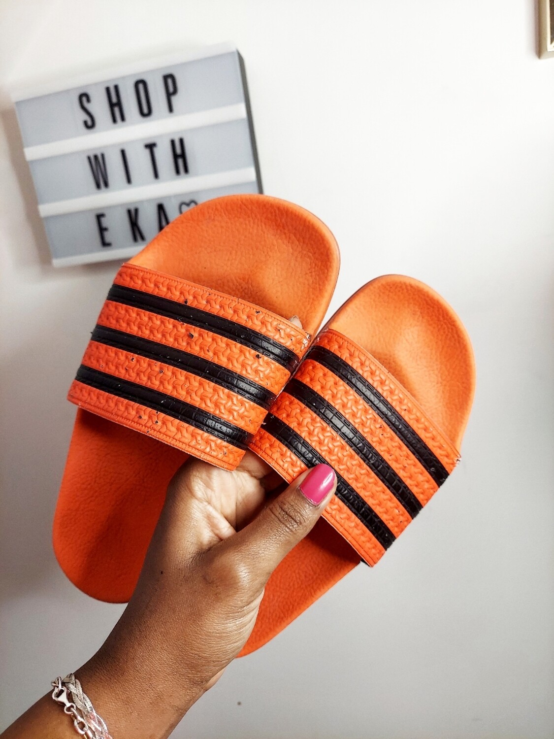 Boys adidas orange slides