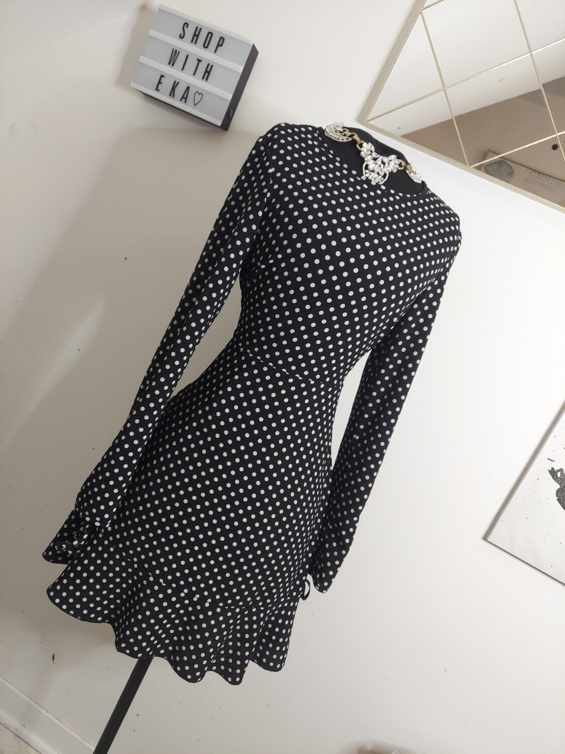 Used black polkadot dress