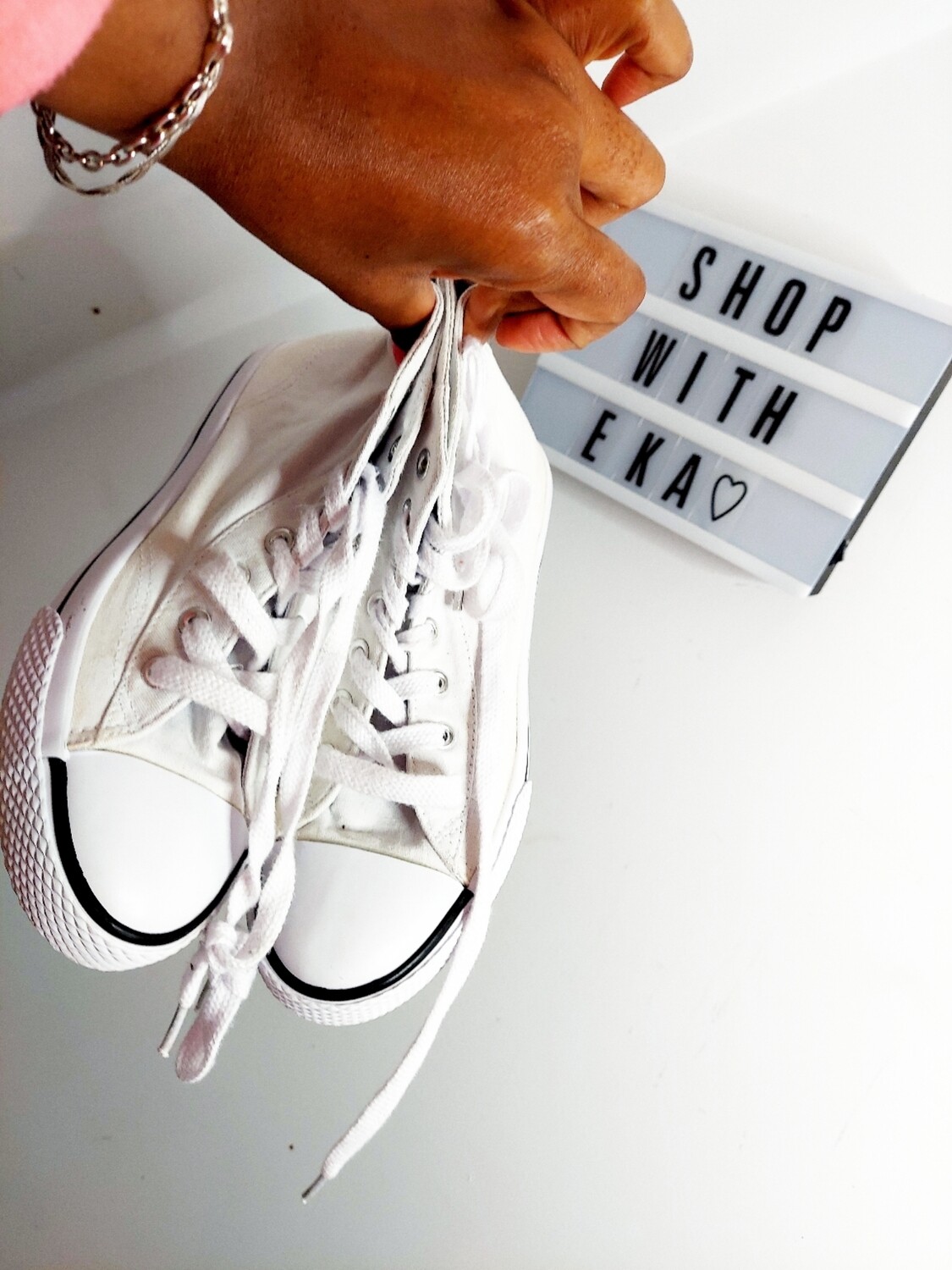 Used boys white sneakers size 5