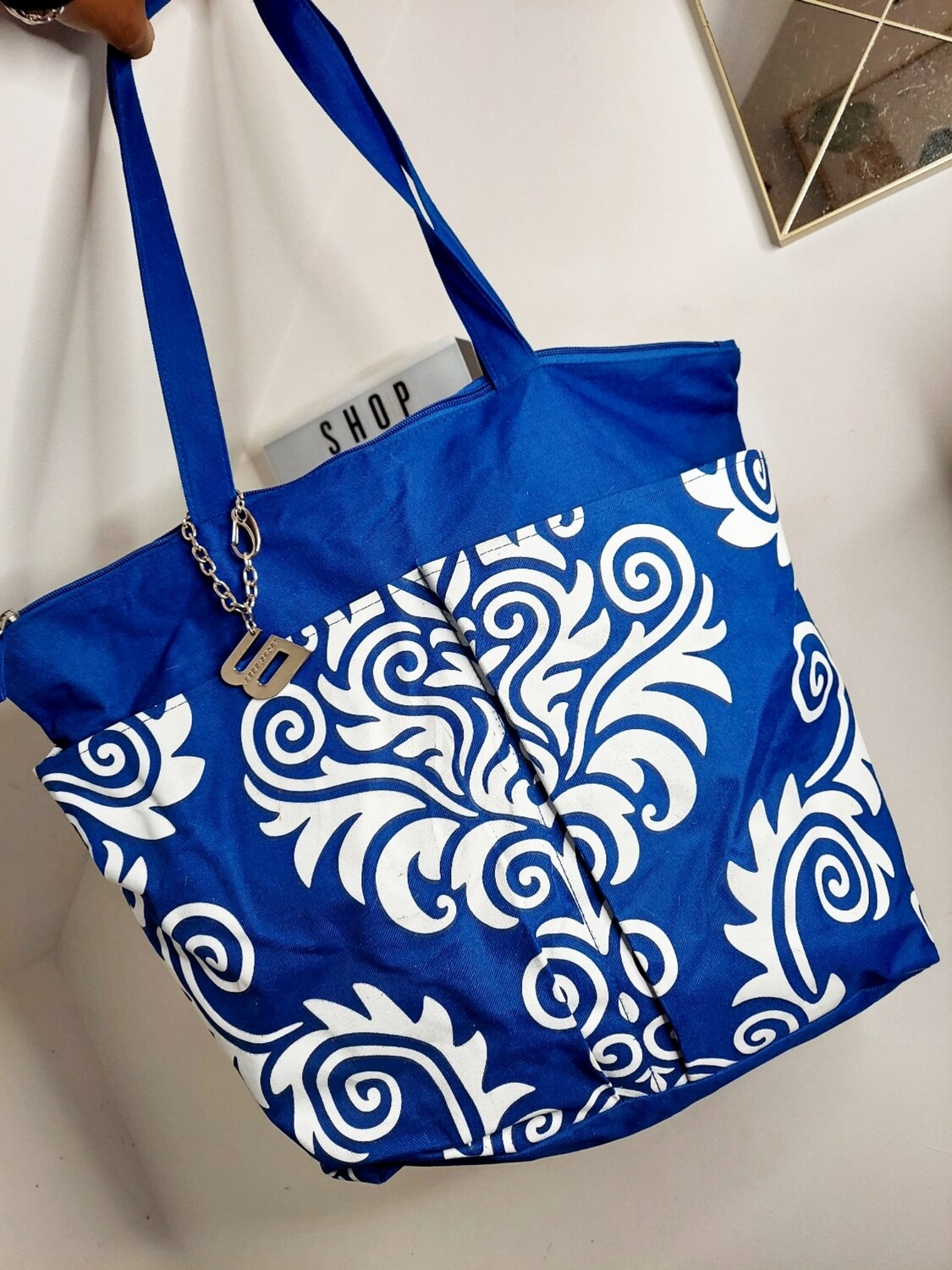 Used blue large beach bag