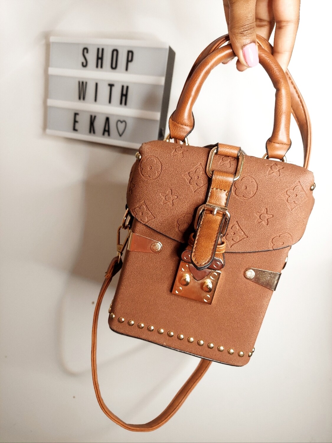 Brown flower crossbody box-bag