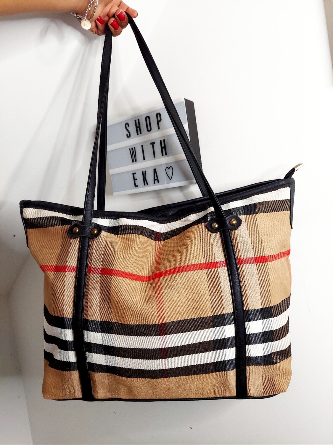 Plaid tote handbag