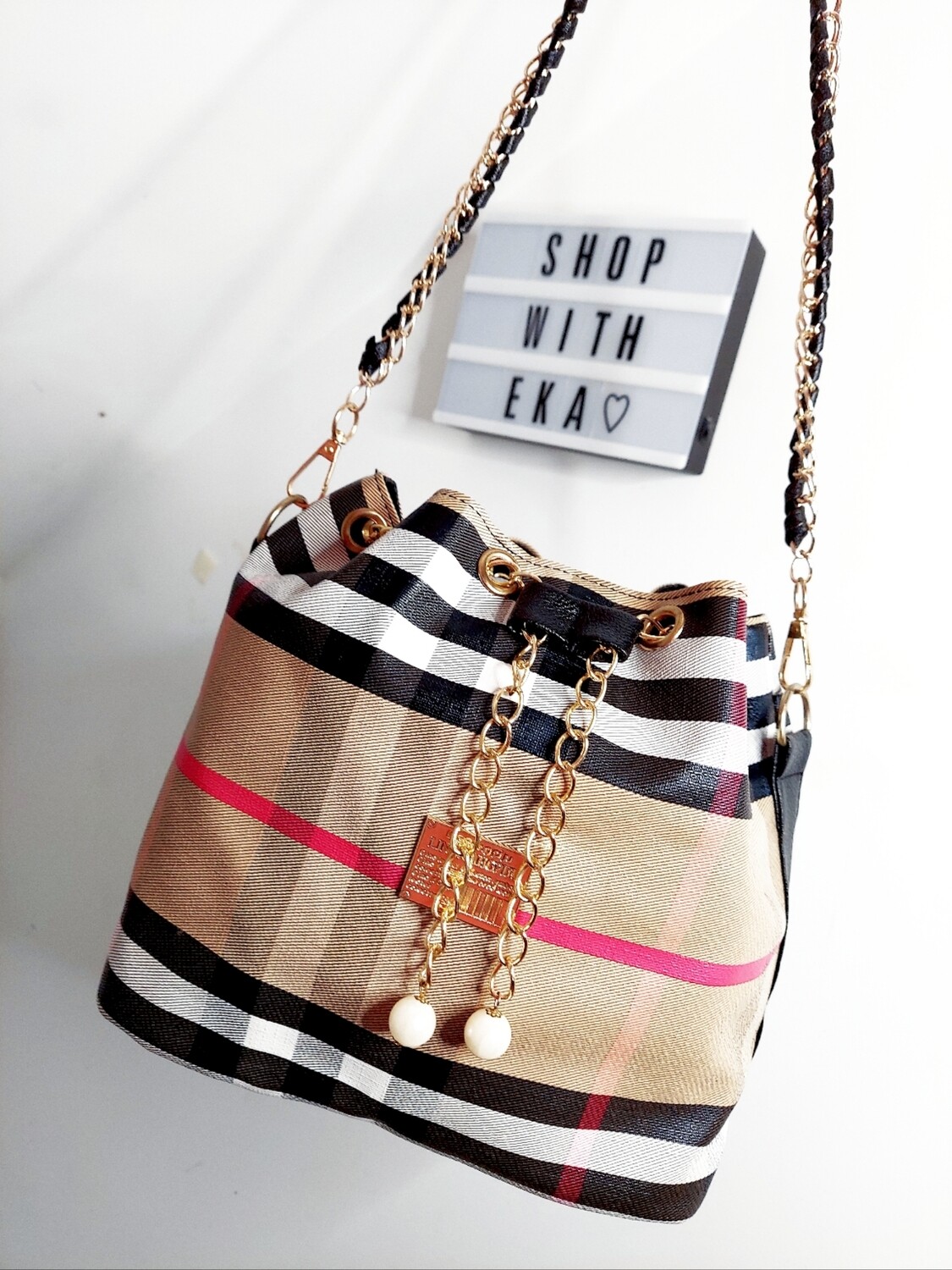 used faux leather plaid purse with crossbody strap