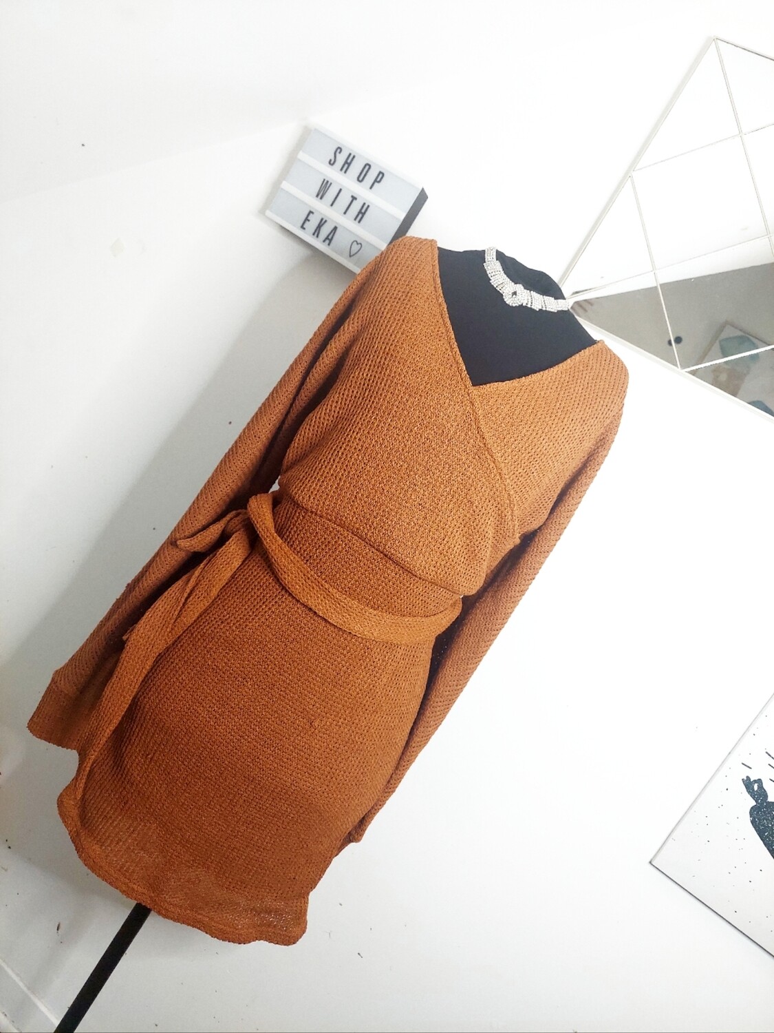 New burnt orange semi-wrap fall dress