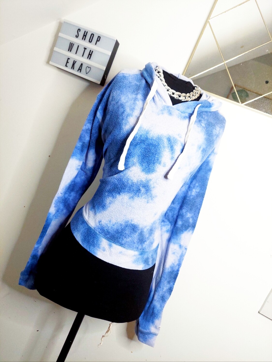 used crop white and sky blue hoodie