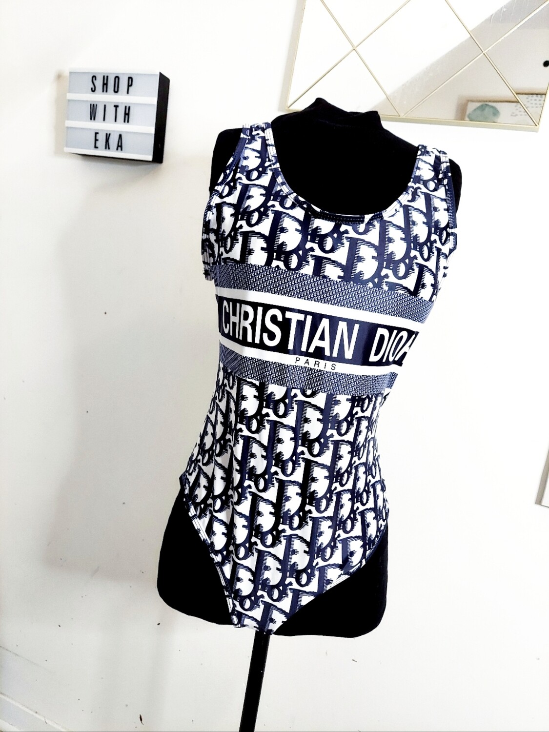 Navy blue + white bathing suit