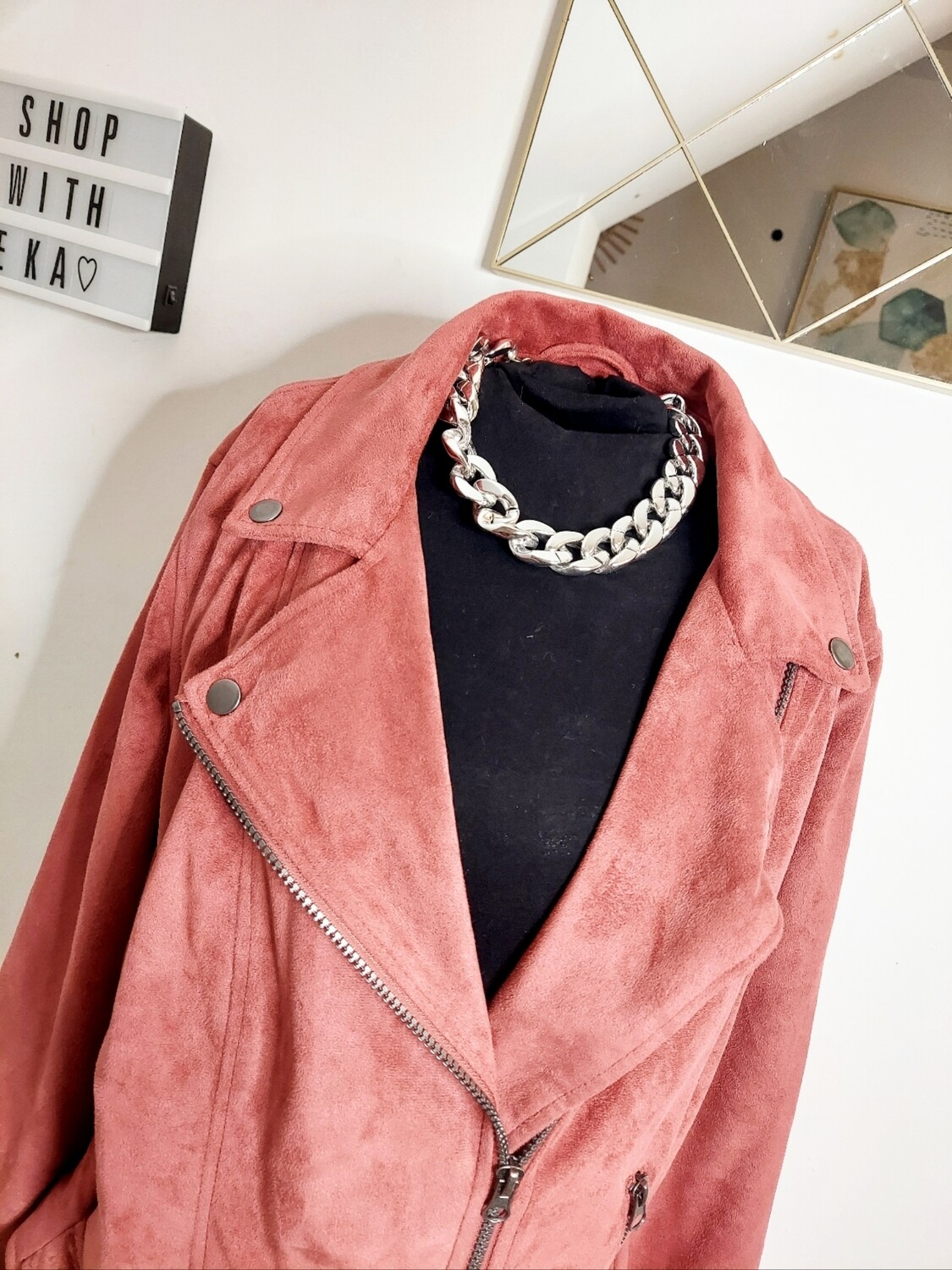 used salmon pink swede like moto jacket