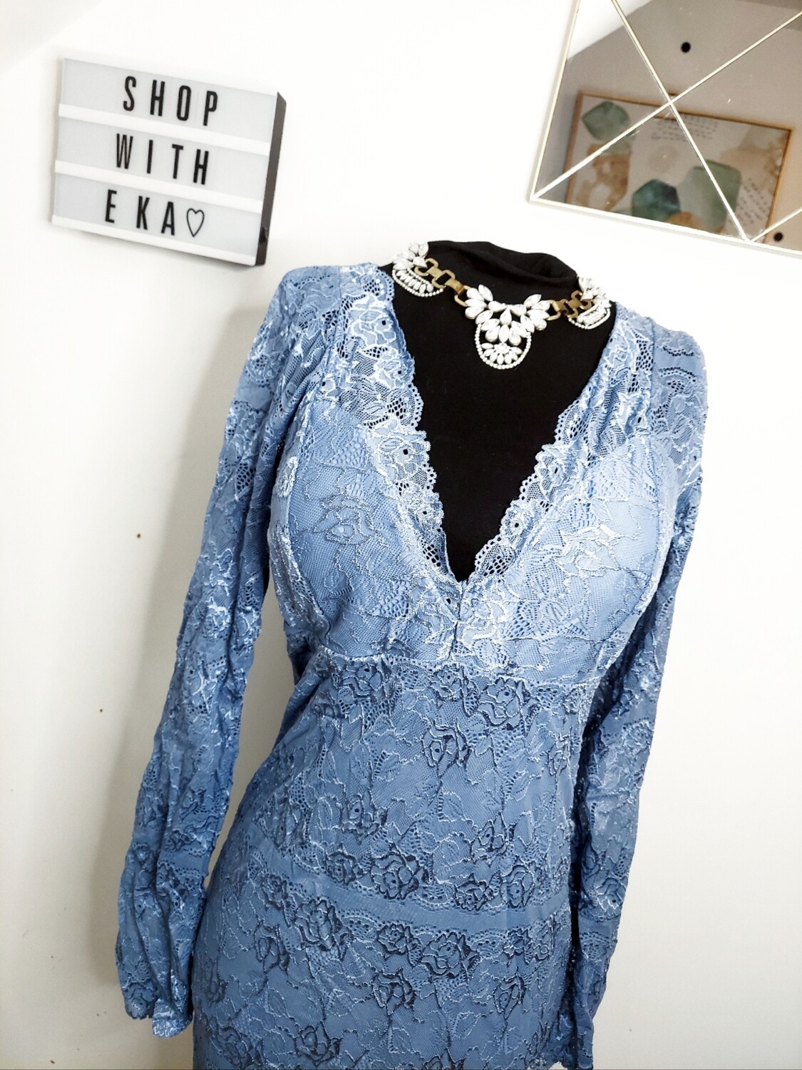 New blue lace like cocktail dress
