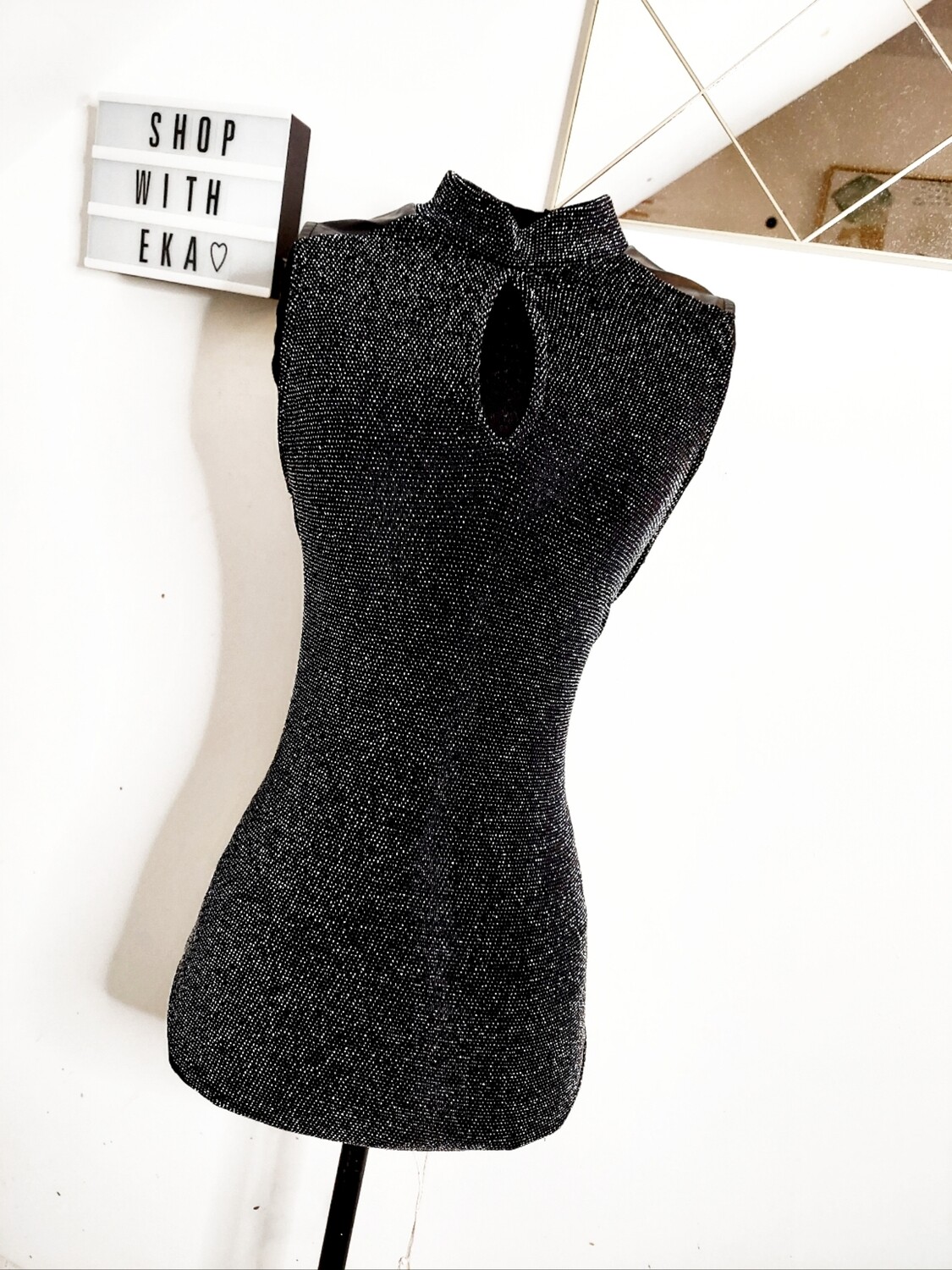 used black sequin sleeveless top