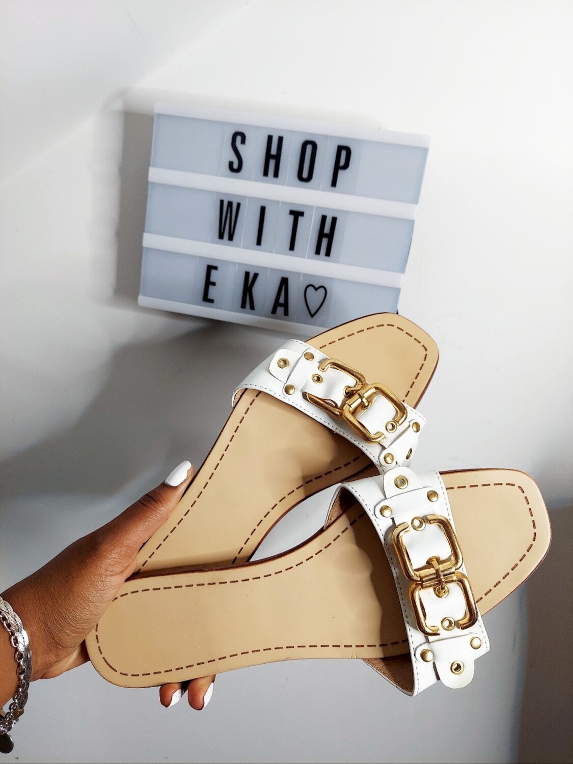 used white leather sandals size 10