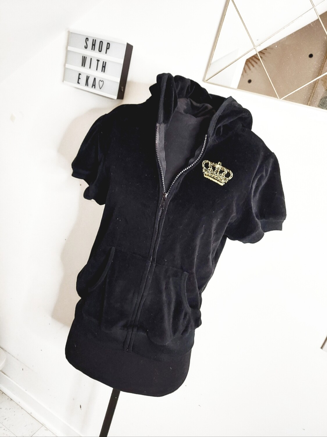 used zippy black short-sleeved velour like top