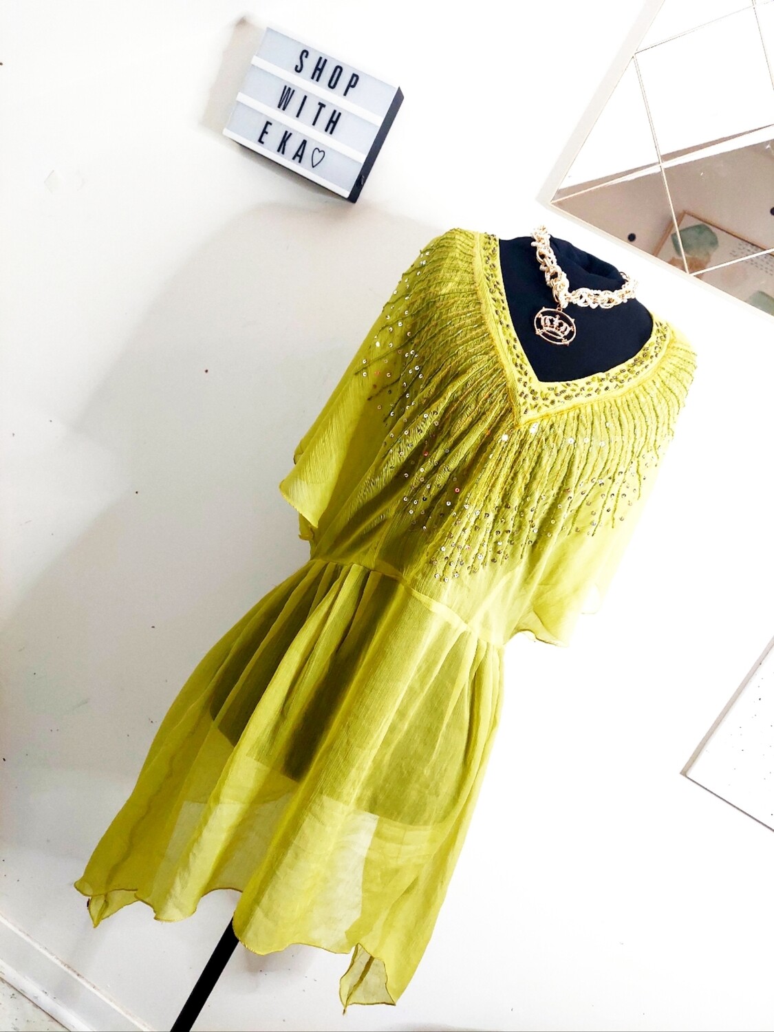 used yellow cover-up dress/shirt with sequins