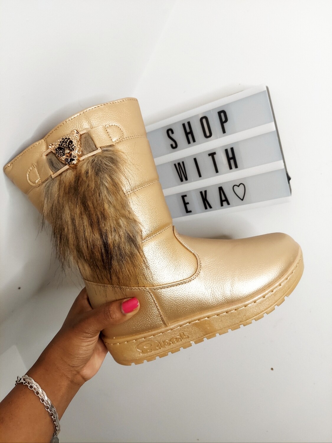 Gold winter boots size 8