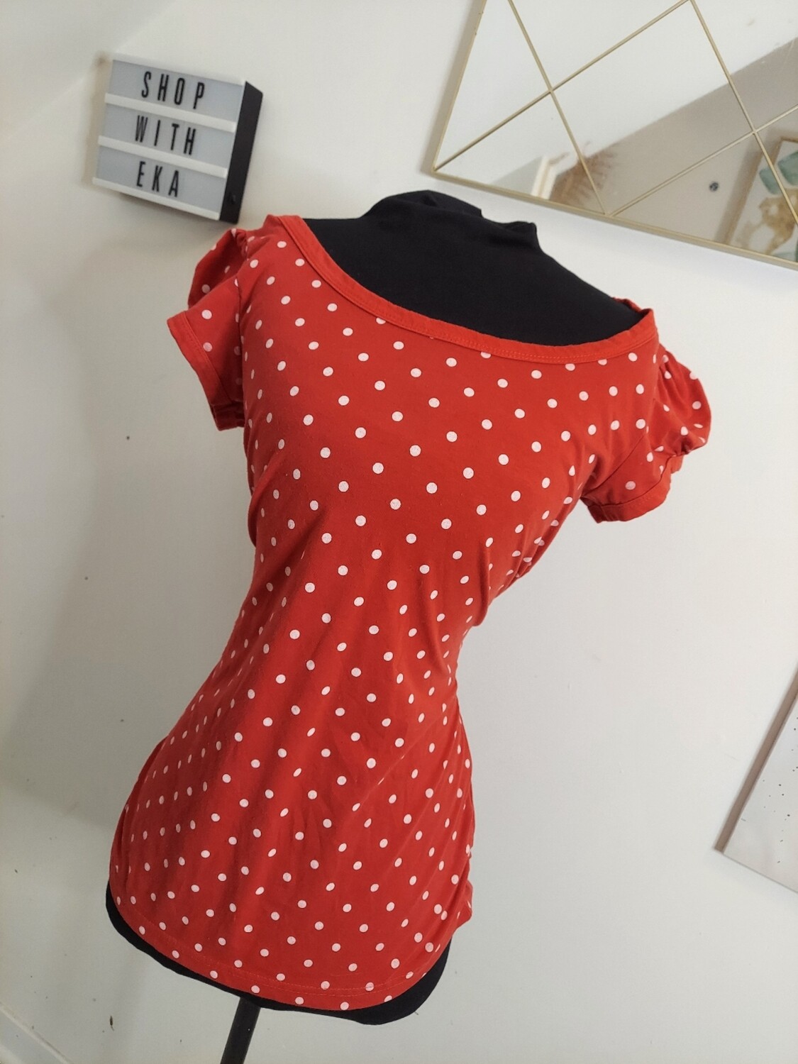 used red polkadot shirt