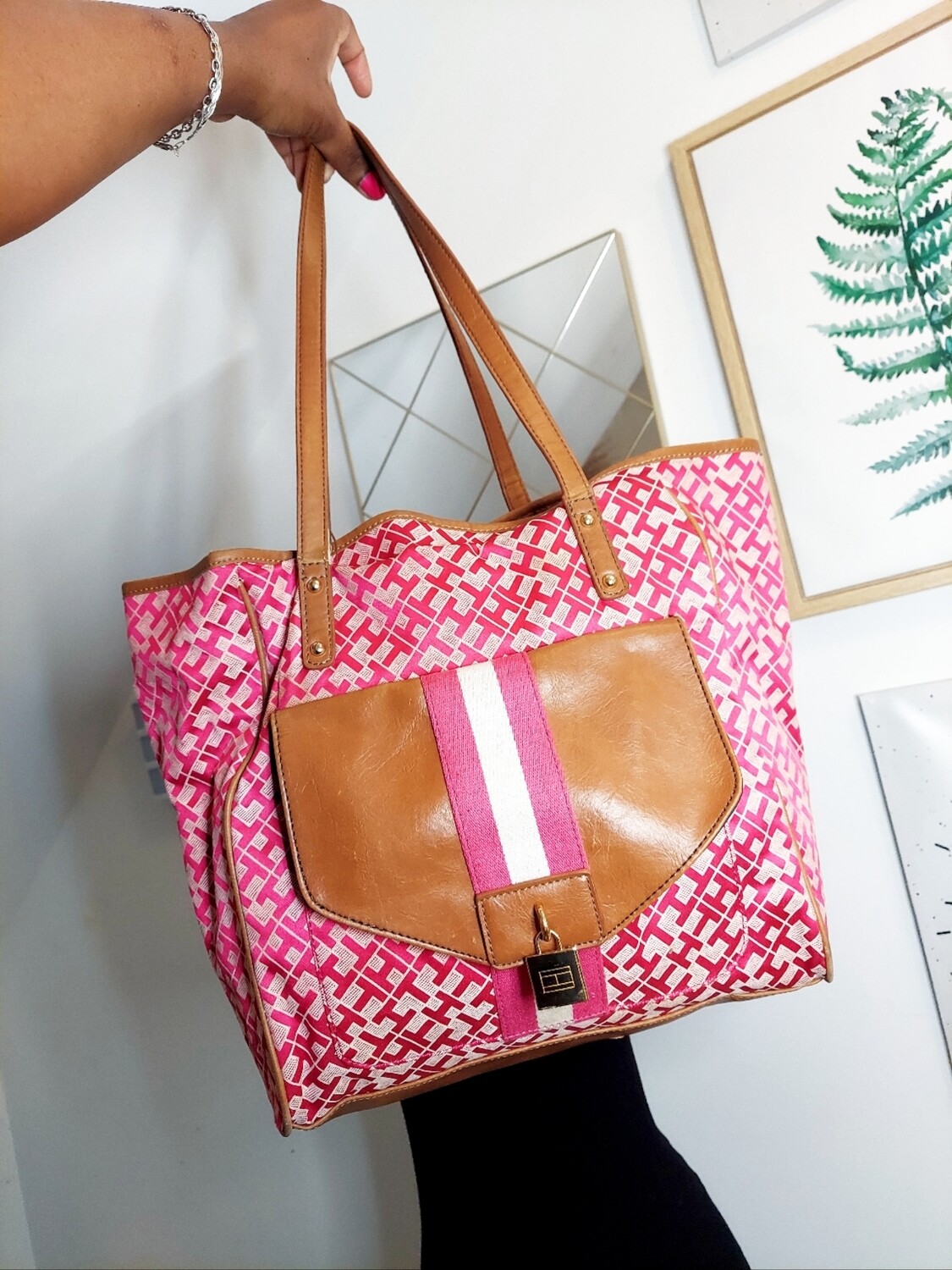 used pink Tommy Hilfiger tote bag